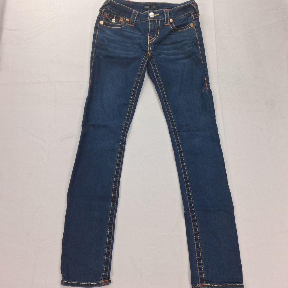 True Religion Jeans Womens 28 Stella Low Rise Skinny Blue Contrast Stitch EUC
